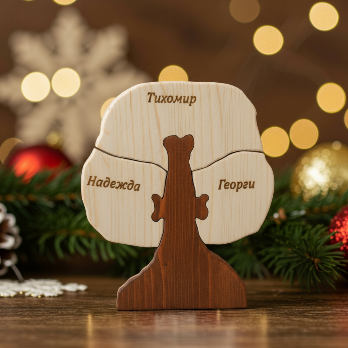Ръчно изработено семейно дърво с гравирани имена