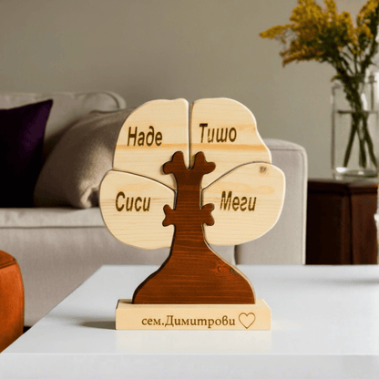 Ръчно изработено семейно дърво с гравирани имена