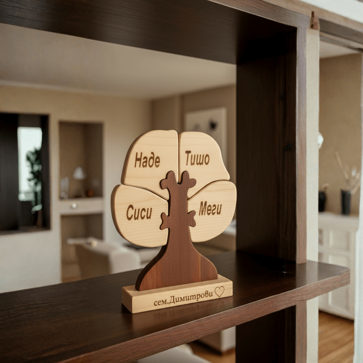 Ръчно изработено семейно дърво с гравирани имена