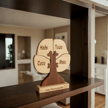 Ръчно изработено семейно дърво с гравирани имена